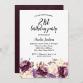 Bloemige Bloei Paarse Waterverf 21e Verjaardagsfee Kaart (Voorkant / Achterkant)