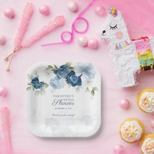 Bloemige bloei waterverf blauwe witte bloemen papieren bordje (Feest)