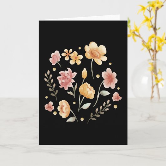 Bloemige bloemen en bladeren in waterverf kaart (Gele Bloem)