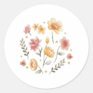 Bloemige bloemen en bladeren waterverf ronde sticker