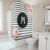 Bloemige Bloemen Zwart en Wit  Douchegordijn (In situ)