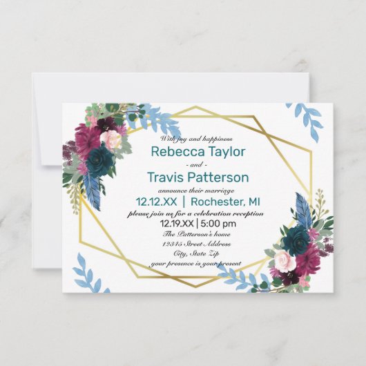 Bloemige Bloesem Mod Teal -3x5 Trouw Aankondiging/ Kaart (Voorkant)