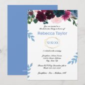 Bloemige bloesems blauw verticaal - vrijgezellenfe kaart (Voorkant / Achterkant)