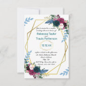 Bloemige Bloesems Mod Teal V-3x5Koppels Bruiloft S Kaart (Voorkant)