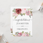 bloemige blos aangepaste naam felicitatie met het  kaart (Voorkant / Achterkant in situ)