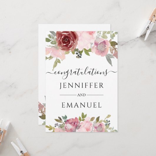 bloemige blos aangepaste naam felicitatie met het  kaart (Voorkant / Achterkant in situ)