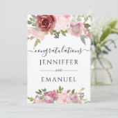 bloemige blos aangepaste naam huwelijksgelukwensen kaart (Staand voorkant)