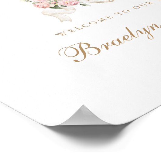 Bloemige Blozende Rozen Wapen Monogram Welkom Bord Poster (Hoek)