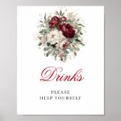 Bloemige Blush Bourgondië Drinken Poster Bruidsfee (Voorkant)