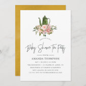 Bloemige Blush en Gouden Baby Shower Thee Feestje Kaart (Voorkant / Achterkant)