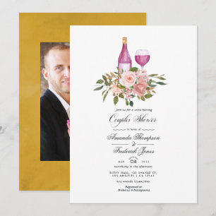 Bloemige Blush en Gouden Wijnproeverij Couples Sho Kaart