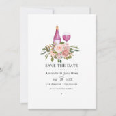 Bloemige Blush en Gouden Wijnproeverij Trouwdag Save The Date (Voorkant)