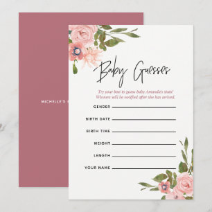 Bloemige Blush en Roze Gouden Baby Voorspellingen  Kaart