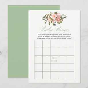 Bloemige Blush en Salie Baby Shower Baby Bingo Kaart
