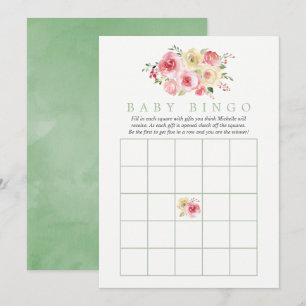 Bloemige Blush en Salie Baby Shower Baby Bingo Kaart