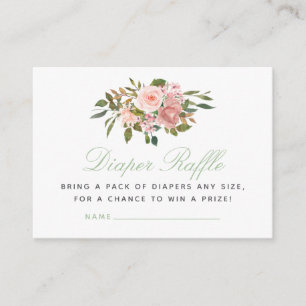 Bloemige Blush en Salie Baby Shower Luier Raffle Informatiekaartje