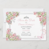 Bloemige Blush Roze en Groene Save the Date Kaart (Voorkant)