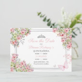 Bloemige Blush Roze en Groene Save the Date Kaart (Staand voorkant)