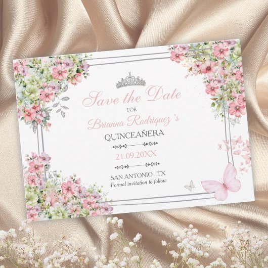 Bloemige Blush Roze en Groene Save the Date Kaart