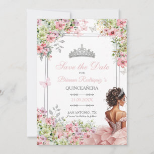 Bloemige Blush Roze en Groene Vlinder Quinceañera
