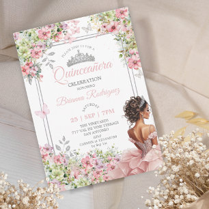 Bloemige Blush Roze en Groene Vlinder Quinceañera Kaart