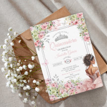 Bloemige Blush Roze en Groene Vlinder Quinceañera