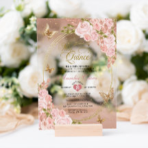 Bloemige Blush Roze Gouden Tiara Vlinder Quinceañe