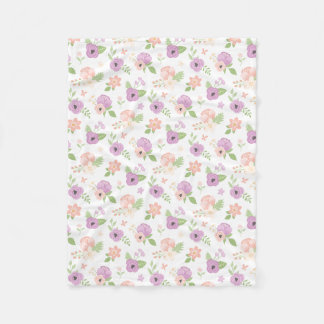Bloemige Blush Roze Paarse Bloei Groenelementen Fleece Deken