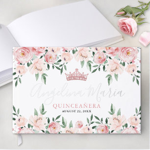 Bloemige Blush Roze Quinceanera Gastenboek
