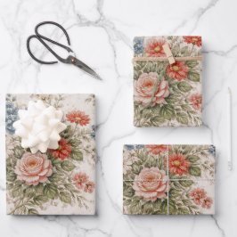 Bloemige Blush Tuin Erfstuk Patroon Inpakpapier Vel