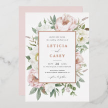 Bloemige Blush Witte Pioen Elegante Roze Folie Bru