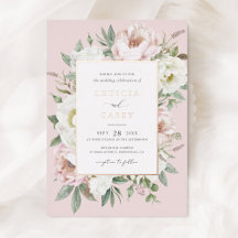 Bloemige Blush Witte Pioen Elegante Roze Folie Bru