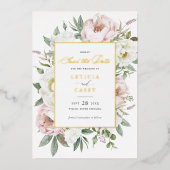 Bloemige Blush Witte Pioen Goud Folie Save the Dat Uitnodiging (Voorkant)
