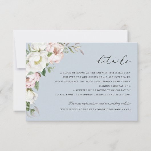 Bloemige Blush Witte Pioen Groene Details Insteekk Kaart (Voorkant)