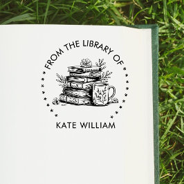 Bloemige boek stapel & Koffie Uit de bibliotheek v Zelfinktende Stempel