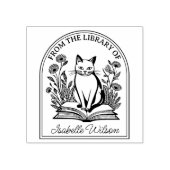 Bloemige Boekminnende Kat, Aangepaste Boekenlegger Rubberstempel (Afrduk)