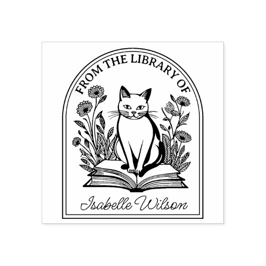 Bloemige Boekminnende Kat, Aangepaste Boekenlegger Rubberstempel (Afrduk)