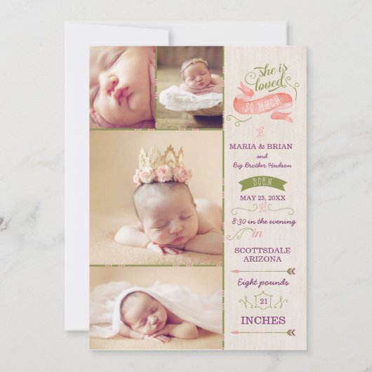 Bloemige Boho Baby Meisje Geboorte Aankondigingska Aankondiging (Achterkant)