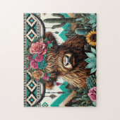 Bloemige Boho Hoogland Koe Legpuzzel (Verticaal)