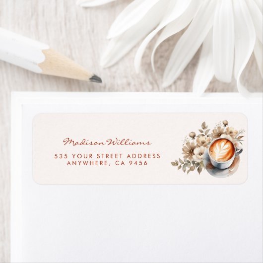 Bloemige Boho Koffie Thema Bruidsfeest Adres Etiket (Insitu)