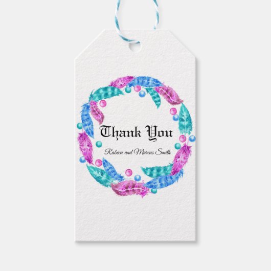 Bloemige boho krans, elegant van levendige kleuren cadeaulabel (Voorkant)