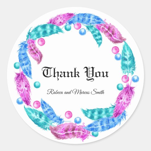 Bloemige boho krans, elegant van levendige kleuren ronde sticker (Voorkant)