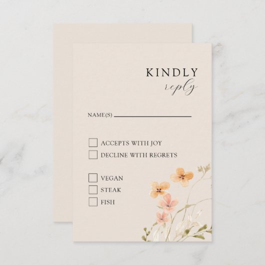 Bloemige Boho Met Maaltijden RSVP Kaart (Voorkant / Achterkant)