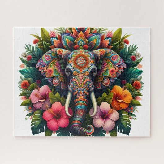 Bloemige Boho Olifant Legpuzzel (Horizontaal)