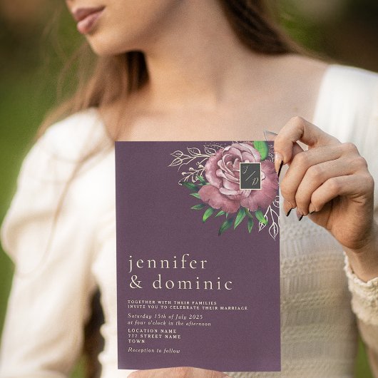 Bloemige Boho Paarse Trouw Uitnodiging