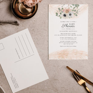 Bloemige Boho Pampas Gras Moderne Meisje Baby Show Uitnodiging Briefkaart