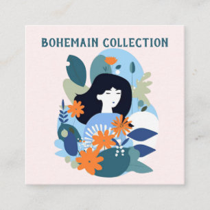 Bloemige boho-patroon illustratie Displaykaart Vierkante Visitekaartje