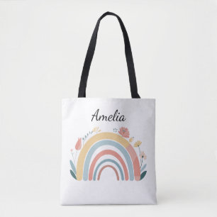 Bloemige Boho Regenboog All-Over Print Tote Tas
