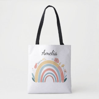 Bloemige Boho Regenboog All-Over Print Tote Tas