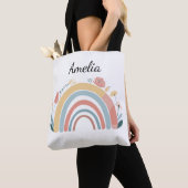Bloemige Boho Regenboog All-Over Print Tote Tas (Dichtbij)